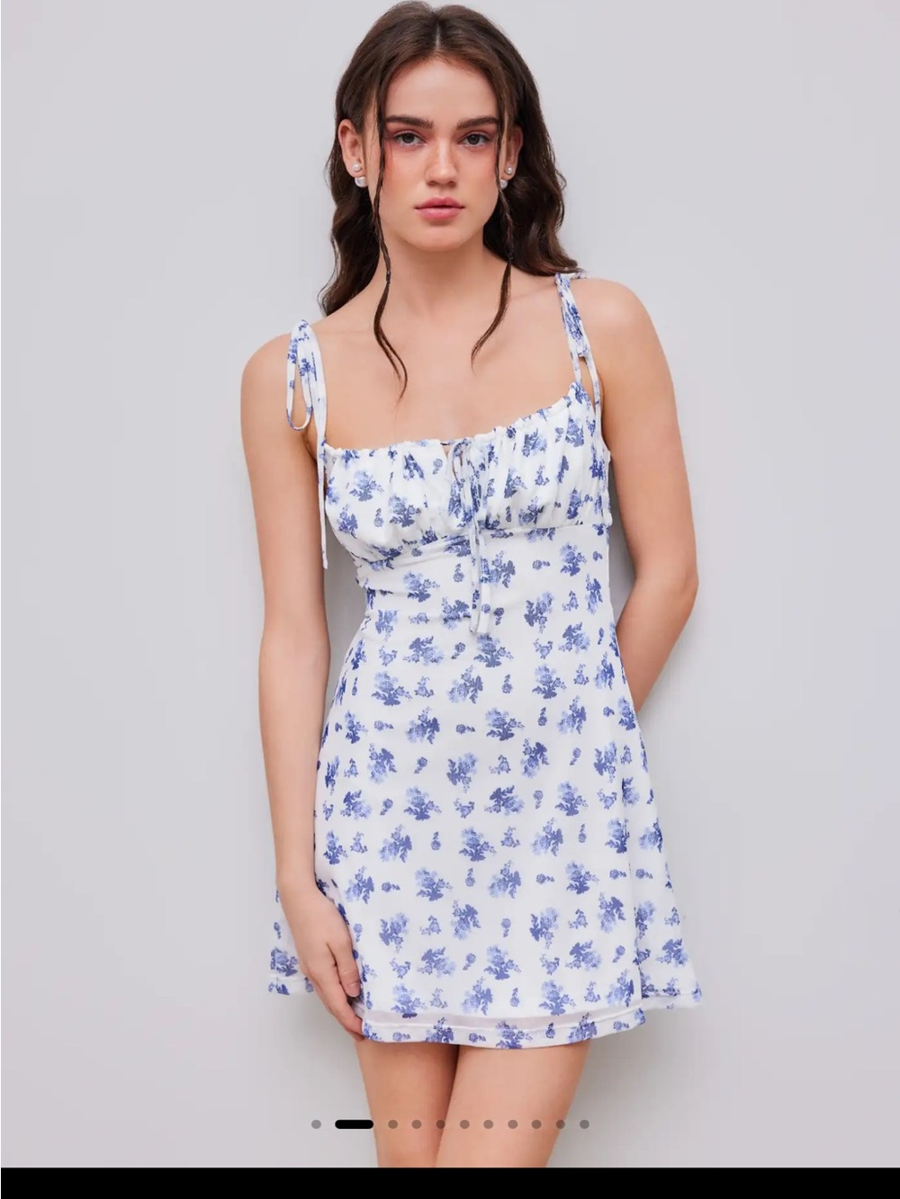 Cider White & Blue Floral Tie-Shoulder Chemise